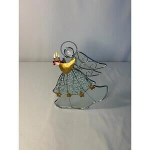 Stained Glass Frosty Christmas Angel Candle Holder Tealight 7" International